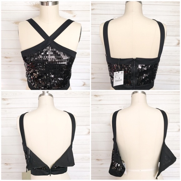 ZARA Contrast Cropped Sleeveless Sequin Halter Top NWT - Picture 7 of 10